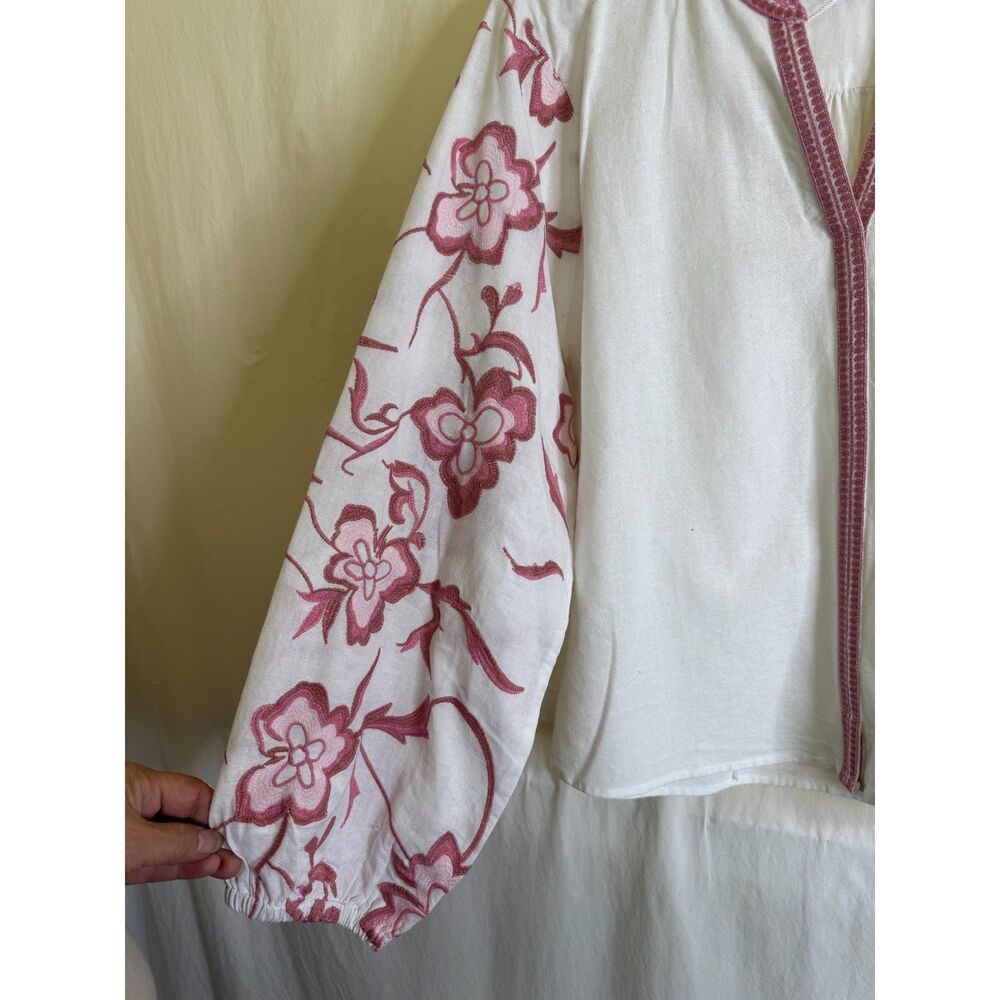 NWT Calypso St. Barth Women's White Blouse Pink Floral Embroidery Boho Size XL - Picture 4 of 11